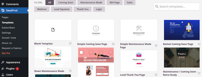 SeedProd's free WordPress under construction page templates.