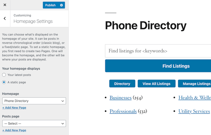 setting up the phone directory home page