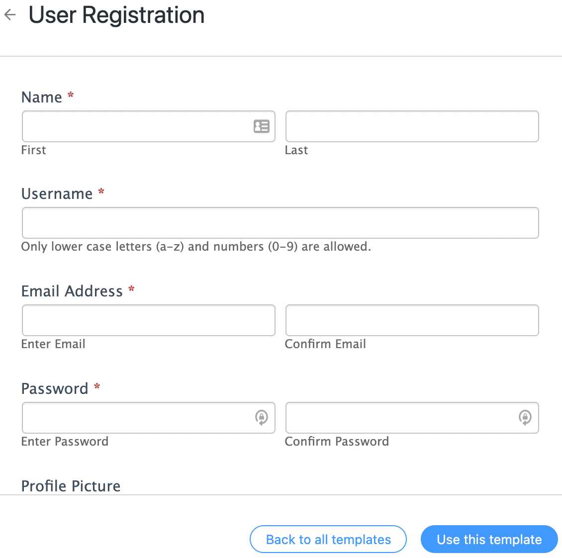 User registration form on Formidable Forms.