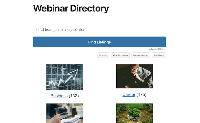 Webinar directory home