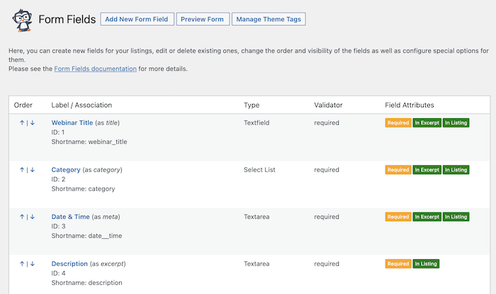 webinar form fields